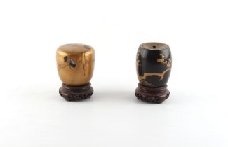 Property of a gentleman - two 19th century Japanese lacquer barrel shaped boxes or caddies, both