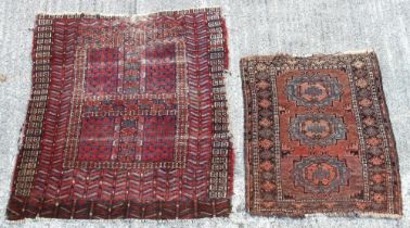 Property of a lady - an antique Turkoman prayer rug, areas of wear & losses to edges, 49 by