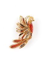 A large 18ct yellow gold enamel sapphire & diamond phoenix brooch, approximately 78mm long,