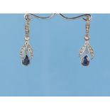 A pair of Belle Epoque sapphire & diamond earrings, the two pear shaped cut sapphires weighing