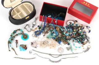 Property of a lady - a box containing assorted costume jewellery & watches including a large Italian