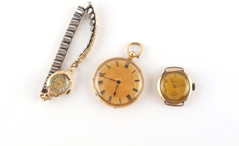 Property of a deceased estate - an 18ct gold fob watch or small pocket watch, the dust cover not