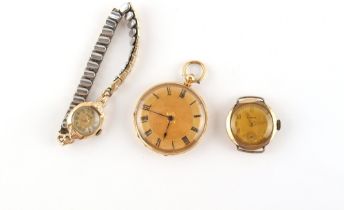 Property of a deceased estate - an 18ct gold fob watch or small pocket watch, the dust cover not