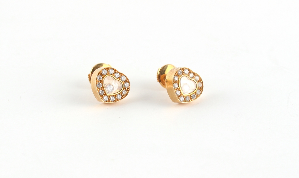 Property of a lady - Chopard - a pair of 18ct yellow gold heart shaped 'Happy Diamonds' stud - Image 2 of 3