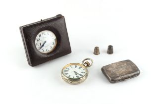 Property of a deceased estate - a nickel cased Goliath pocket watch, with subsidiary seconds dial,