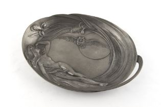 Property of a lady - an Art Nouveau pewter oval dish, by Achille Gamba, circa 1910, decorated in