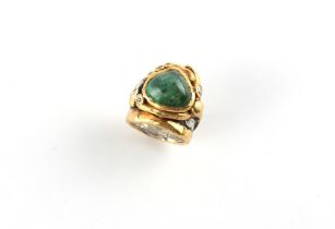 Property of a lady - Eileen Coyne - a bespoke unmarked yellow gold (tests 22ct) & silver emerald &