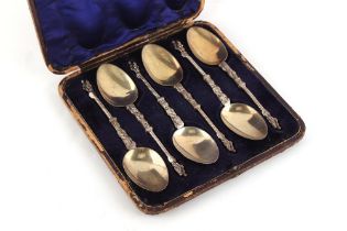 A cased set of six Victorian silver Apostle spoons, each 6.7ins. (17cms.) long, Martin & Hall,