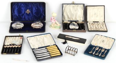 Property of a deceased estate - a small quantity of assorted silver items including a cased pair