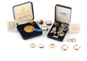 Property of a lady - a bag containing assorted jewellery including three gold rings (one unmarked