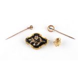 Property of a lady - a Victorian unmarked gold (tested) mourning brooch; together with two