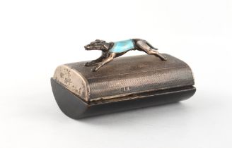 Property of a lady - a silver mounted blotter with silver & blue enamel greyhound surmount,