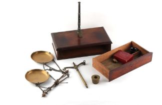 Property of a deceased estate - a set of Victorian Avery brass balance scales, with mahogany box