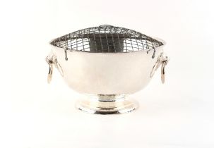 Property of a gentleman - a silver rose bowl, with hammered decoration & lion mask handles, Atkin