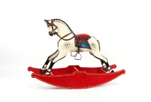 Property of a gentleman - a carved & painted wood dapple grey rocking horse, with bow rocker,