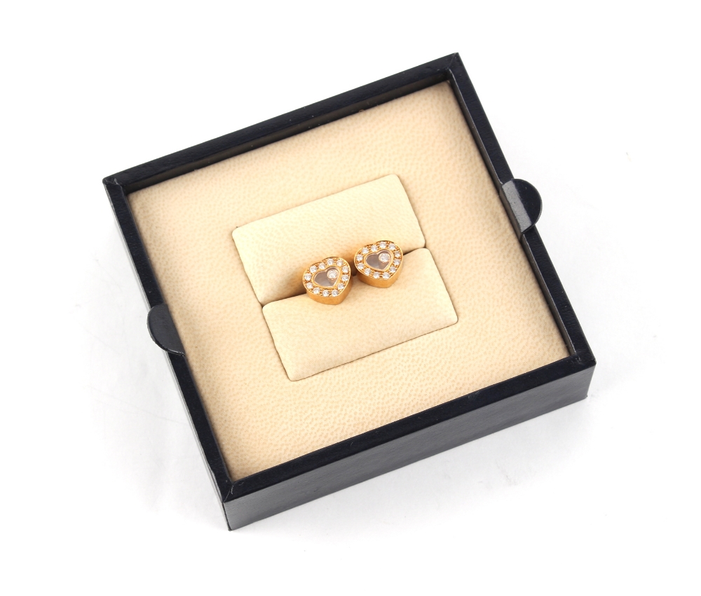 Property of a lady - Chopard - a pair of 18ct yellow gold heart shaped 'Happy Diamonds' stud - Image 3 of 3