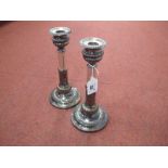 A Pair of Plated on Copper Telescopic Candlesticks, each with gadrooned decoration, extended