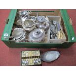 Assorted Plated Ware, including glass serving dish , a hallmarked silver handled cake slice,