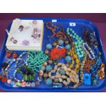 A Small Selection of Hardstone, ceramic, glass and other bead necklaces and pendants, etc:- One