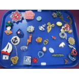 A Selection of Modern Brooches, including floral, nautical, diamante, cameo style, etc:- One Tray.