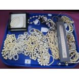 Pearl and Imitation Pearl Bead Necklaces, Bracelets and Earrings:- One Tray.