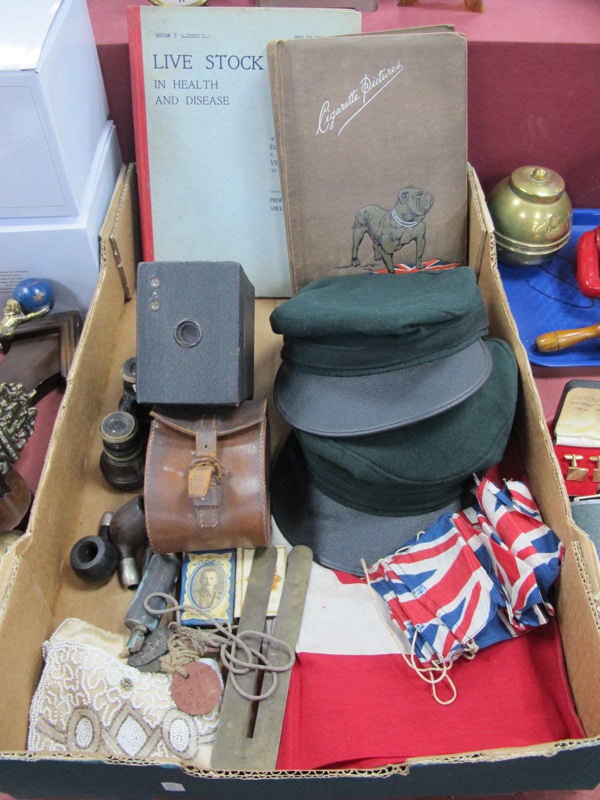 A Union Jack, in linen, British made 112 x 80cm, plus six flag bunting. Dog tags, button cleaning