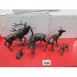 Richard Cooper Studio Art in Bronze 'Lost Wax' Method, stag roaring 12cm high, stag preening, hind