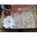 Old Country Roses Wall Clock, ten Babycham glasses, drinks set, rose bowl.