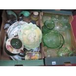 A 1930's Green Pressed Glassware, salad ware, meat plates, teapot, (chipped), hygene pourers etc:-