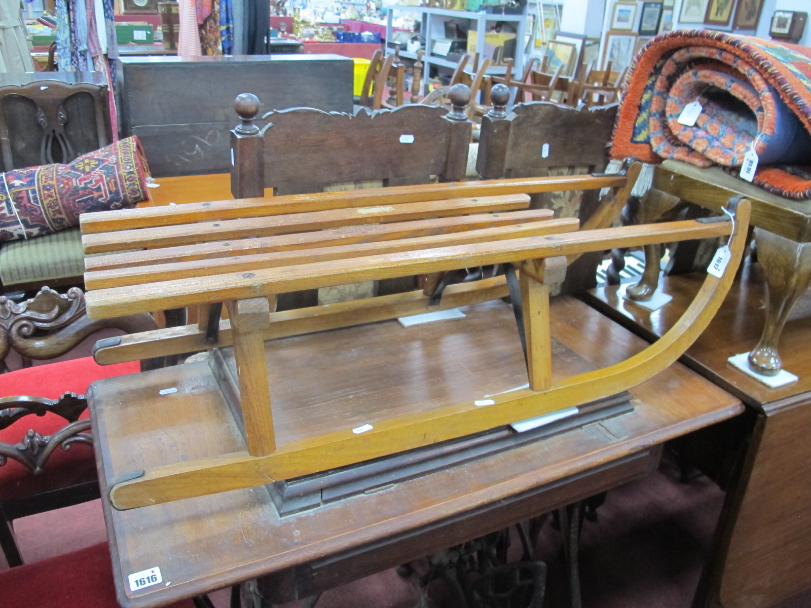 A Davos Wooden Sledge, 92cm wide.