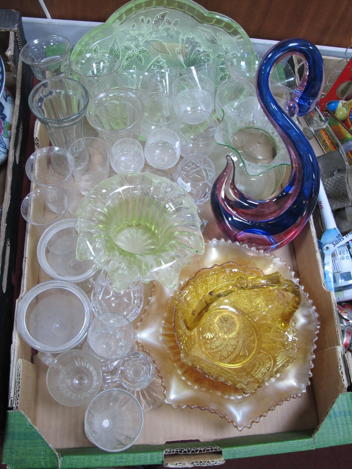 XIX Century Ale Glasses, other drinking glasses, 1930's pressed basket, large swan etc:- One Box.