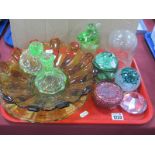 XIX Century Glass Dump, 11cm high, (cracked), paperweights, 1930's glass, etc:- One Tray