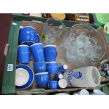 Pressed Glass Bowl Glasses, German musical stein, German tankards, blue-white souvenir ware:- One