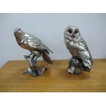 Richard Cooper Studio Nickel Plated Resin Figures - Tawney Owl, 23cm high and Flacon 23.5cm high,