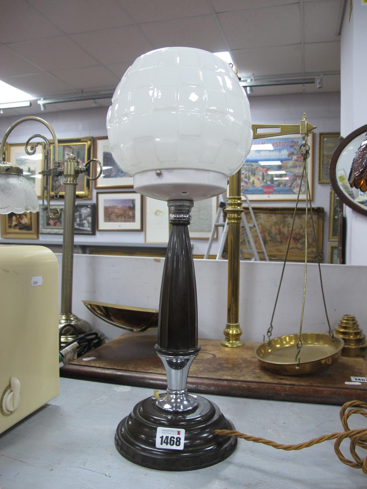 Antique Lighting - A Circa 1930's Art Deco Table Lamp, with a bakelite and chrome base and white
