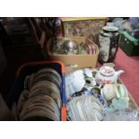 Collectors Plates, Oriental vase, pottery, glassware, plated ware, tapestry, etc:- Three Boxes