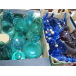 A Collection of Glassware - Blue, Amethyst and green:- Two Boxes