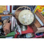 Leather Horse Model, 38cm long (tears), Cheetah, books, etc:- One Box. Terrestrial globe, baskets.