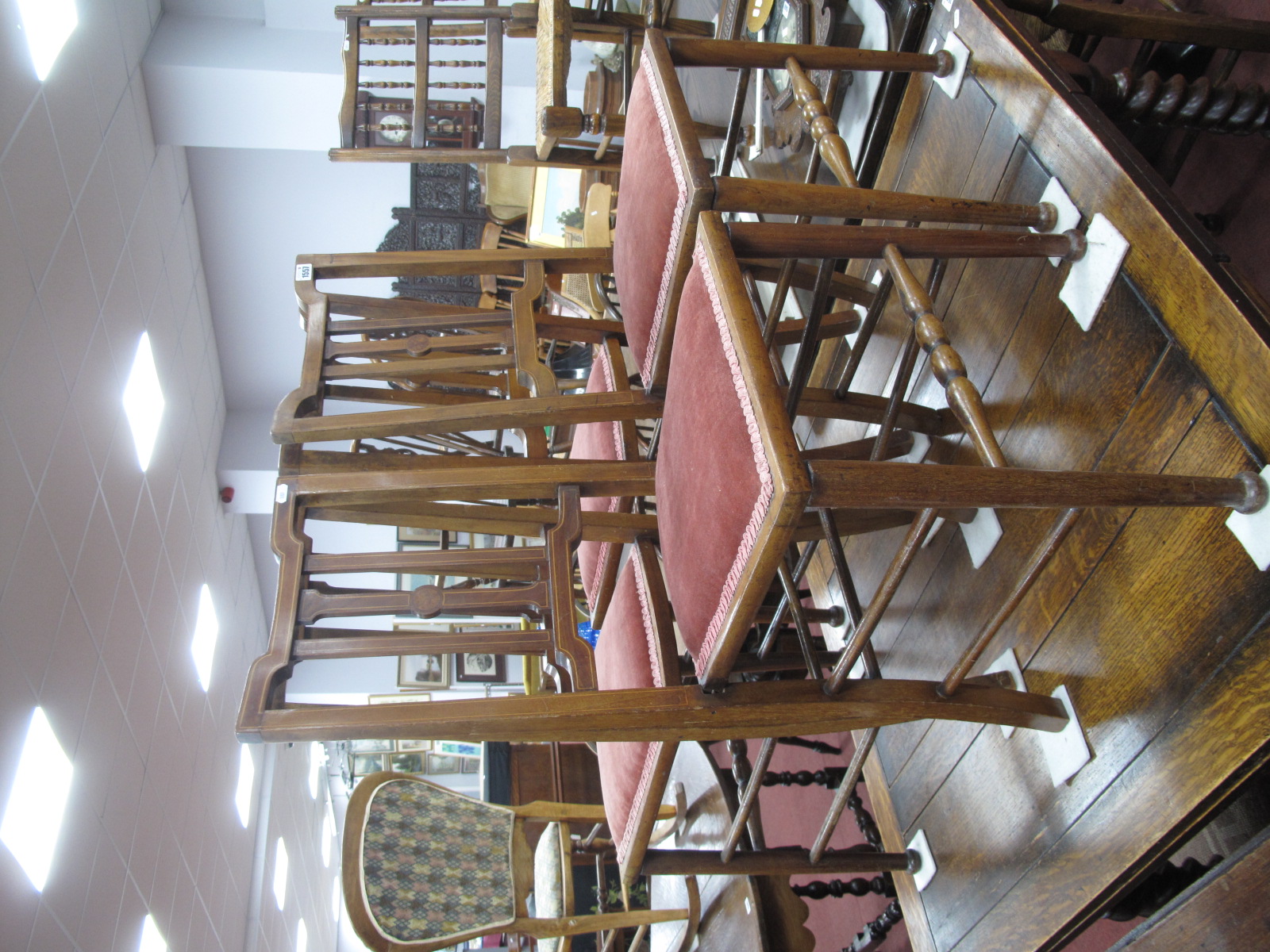 Four Edwardian Inlaid Bedroom Chairs, with upholstered seats. (4).