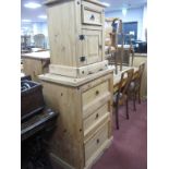 A Pine Chest of Drawers, with three short drawers, on plinth base, with black stud decoration,