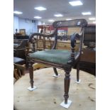 William IV Elbow Chair, with bar back top rail, drop in seat, on turned reeded legs.