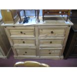 A Pine Chest of Drawers, with six small drawers, on shaped plinth base, with stud decoration,