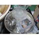 Waterford Crystal Glass Photograph Frame, plated tray, cutlery cut glass jug, bowl.