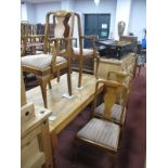 A Set of Six XX Century Walnut Dining Chairs, (4 x 2), with shaped splat, drop in seats on