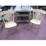 Two XIX Century Kitchen Chairs, together with a pine towel rail. (3).