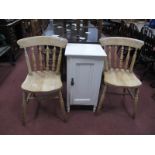 A Pair of Victorian Style Kitchen Chairs, together with a painted bedside cupboard. (3).