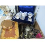 Plated Goblets, tea service, cutlery, table lamp, oyster dish, etc:- One Box.