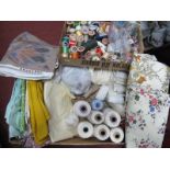Sewing Accessories: vintage material including Liberty thread, buttons, zips, curtain tape,
