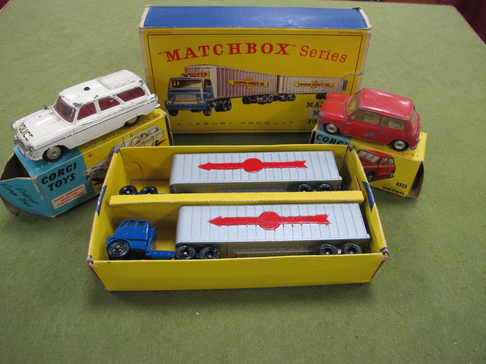 Three Boxed Diecast Model Vehicles, comprising of Matchbox Major M-9 pack Inter State double