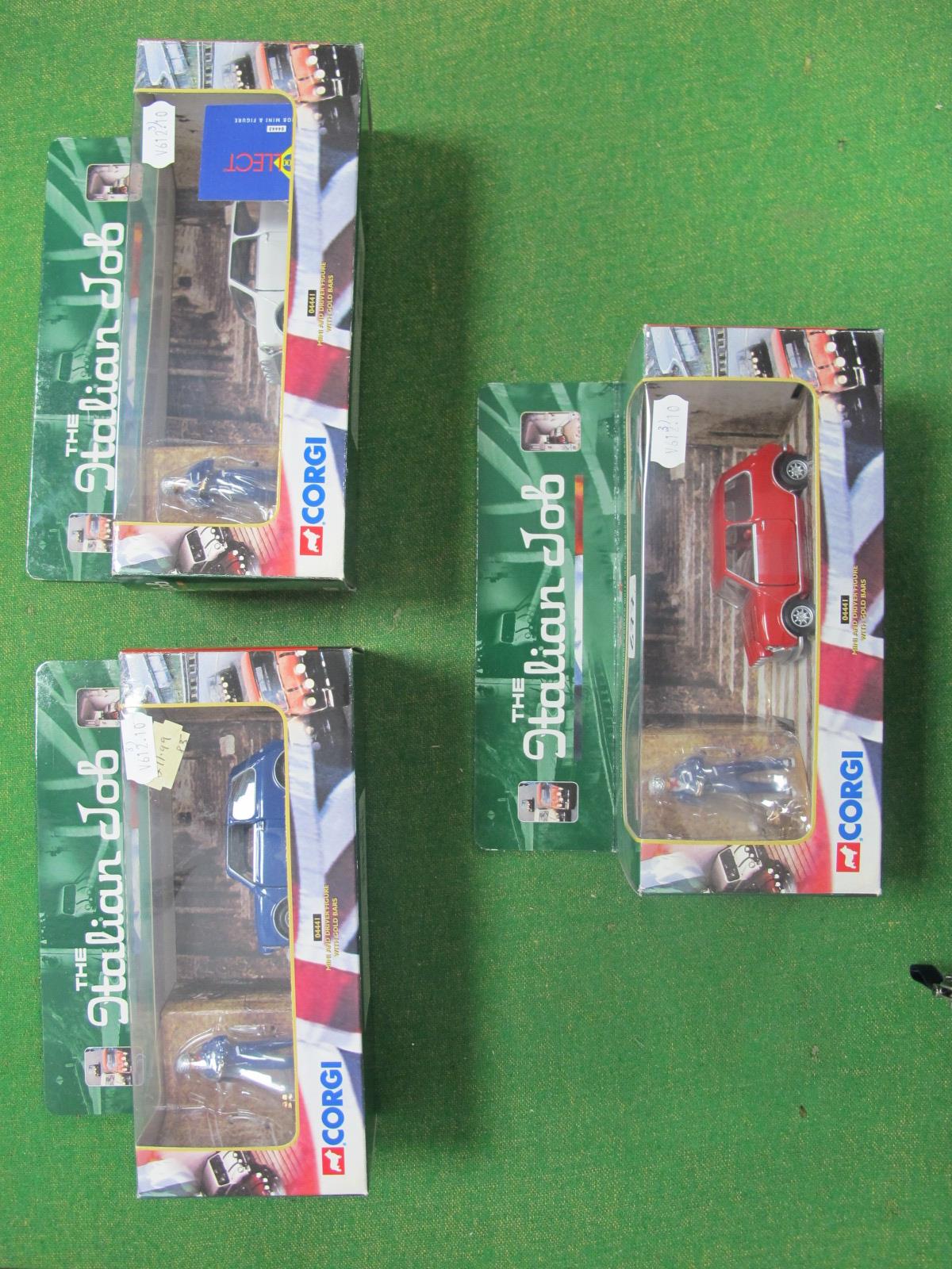 Three Corgi Diecast Model Mini Sets all #04441 'The Italian Job' Editions, with driver figures and